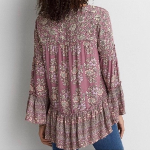 American Eagle Pink Boho V Neck Top✨ - Picture 2 of 6